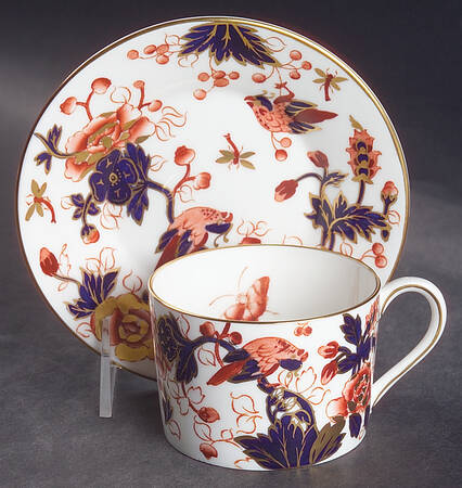 Hong Kong (Old Backstamp, Rust Flowers) Flat Cup & Saucer Set