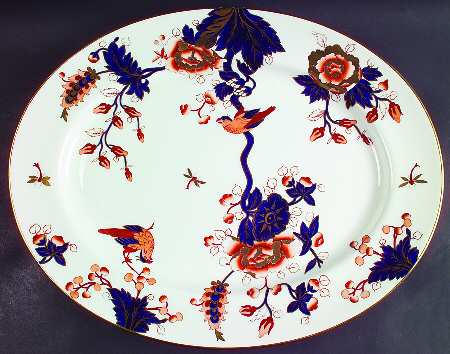 Hong Kong (Old Backstamp, Rust Flowers) 17" Oval Serving Platter