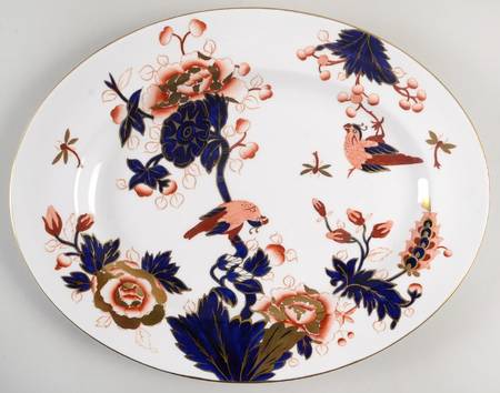 Hong Kong (Old Backstamp, Rust Flowers) 13" Oval Serving Platter