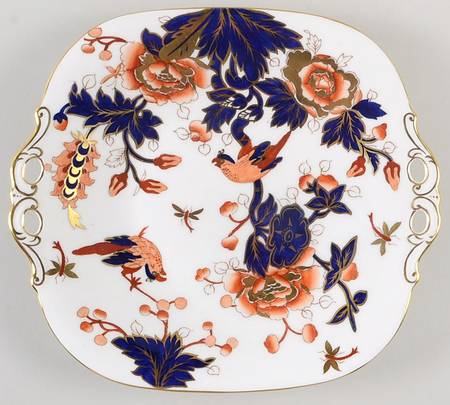 Hong Kong (Old Backstamp, Rust Flowers) Square Handled Cake Plate