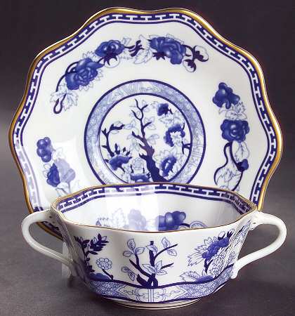 Indian Tree Blue Flat Cream Soup Bowl & Saucer Set