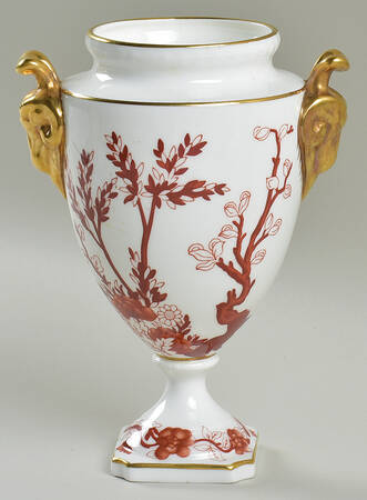 Indian Tree Coral (Scalloped) Covered Ram's Head Handled Vase No Lid