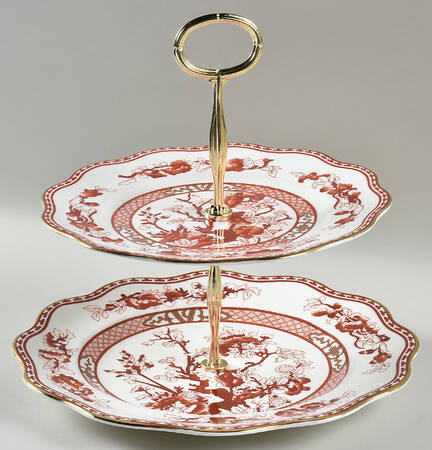 Indian Tree Coral (Scalloped) 6 5/8"-10"  2 Tiered Serving Tray (Dp, Sp) HC