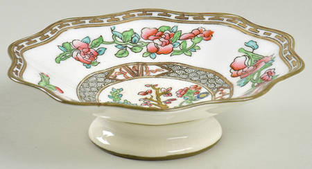 Indian Tree Multicolor (Scalloped, Older) Round Compote (Height X Width)