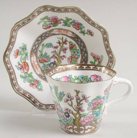 Indian Tree Multicolor (Scalloped, Older) Flat Cup & Saucer Set