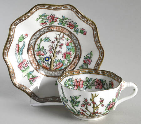 Indian Tree Multicolor (Scalloped, Older) Flat Cup & Saucer Set