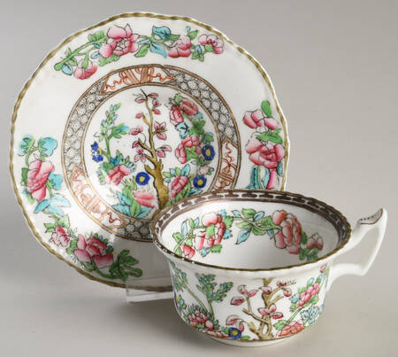 Indian Tree Multicolor (Scalloped, Older) Flat Cup & Saucer Set