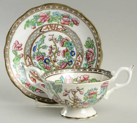 Indian Tree Multicolor (Scalloped, Older) Footed Bouillon Cup & Saucer