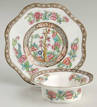 Indian Tree Multicolor (Scalloped, Older) Ramekin & Saucer Set