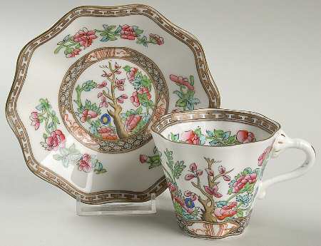 Indian Tree Multicolor (Scalloped, Older) Flat Cup & Saucer Set by Coalport