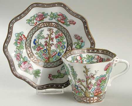 Indian Tree Multicolor (Scalloped, Older) Flat Cup & Saucer Set
