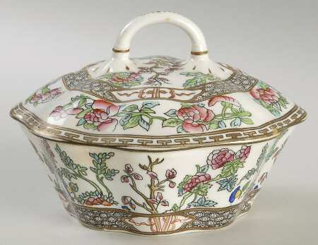 Indian Tree Multicolor (Scalloped, Older) Candy Box & Lid