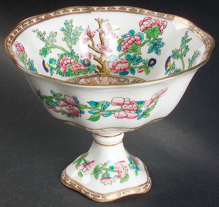 Indian Tree Multicolor (Scalloped, Older) Round Compote (Height X Width)