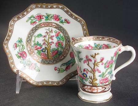 Indian Tree Multicolor (Scalloped, Older) Flat Cup & Saucer Set