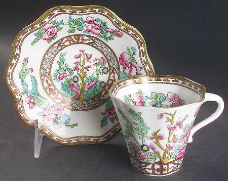 Indian Tree Multicolor (Scalloped, Older) Flat Cup & Saucer Set