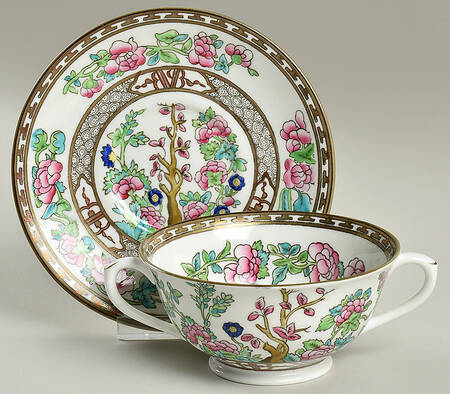 Indian Tree Multicolor (Smooth Edge) Footed Cream Soup Bowl & Saucer Set