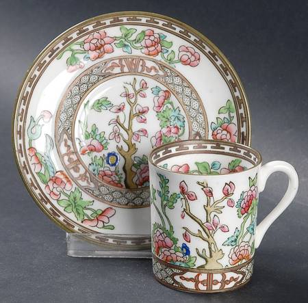 Indian Tree Multicolor (Smooth Edge) Flat Demitasse Cup & Saucer Set