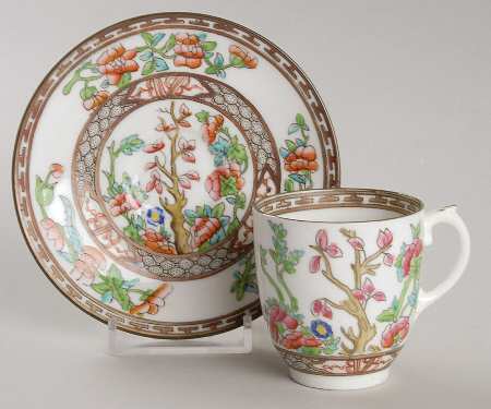 Indian Tree Multicolor (Smooth Edge) Flat Demitasse Cup & Saucer Set