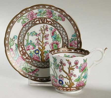 Indian Tree Multicolor (Semi Scalloped) Footed Demitasse Cup & Saucer Set