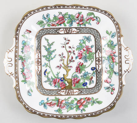 Indian Tree Multicolor (Semi Scalloped) Square Handled Cake Plate