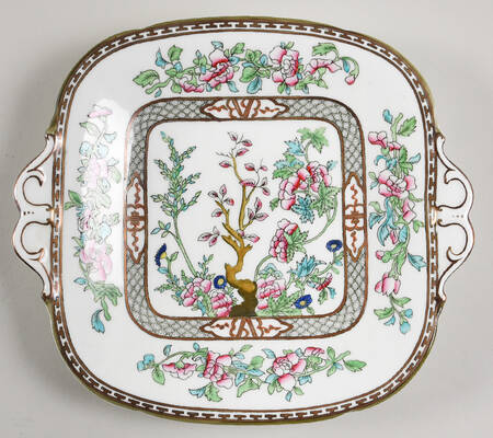 Indian Tree Multicolor (Semi Scalloped) Square Handled Cake Plate