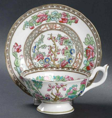 Indian Tree Multicolor (Semi Scalloped) Footed Cup & Saucer Set