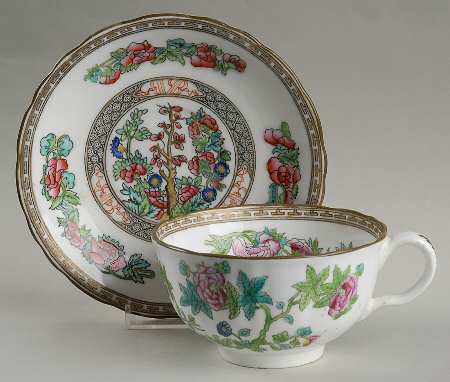 Indian Tree Multicolor (Semi Scalloped) Oversized Cup & Saucer Set