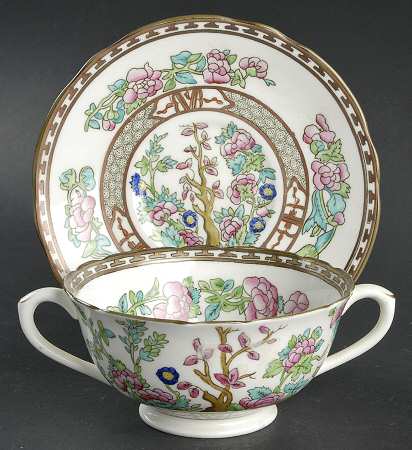 Indian Tree Multicolor (Semi Scalloped) Footed Cream Soup Bowl & Saucer Set by Coalport