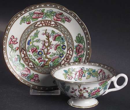 Indian Tree Multicolor (Semi Scalloped) Footed Cup & Saucer Set