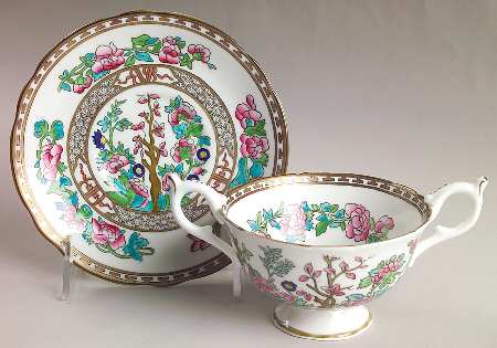 Indian Tree Multicolor (Semi Scalloped) Footed Cream Soup Bowl & Saucer Set