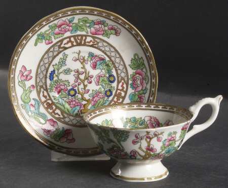 Indian Tree Multicolor (Semi Scalloped) Footed Cup & Saucer Set