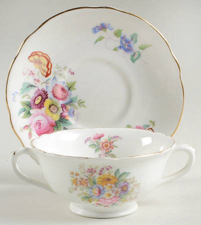 Junetime Footed Cream Soup Bowl & Saucer Set