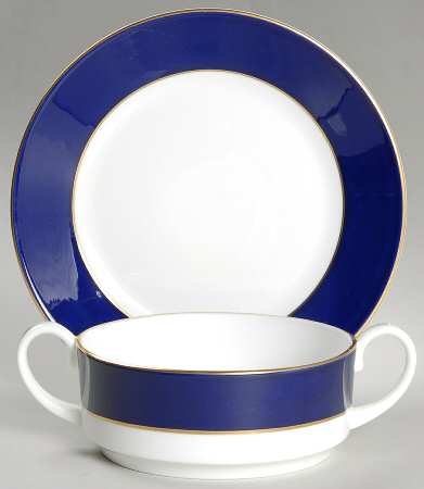 Majestic Blue Flat Cream Soup Bowl & Saucer Set