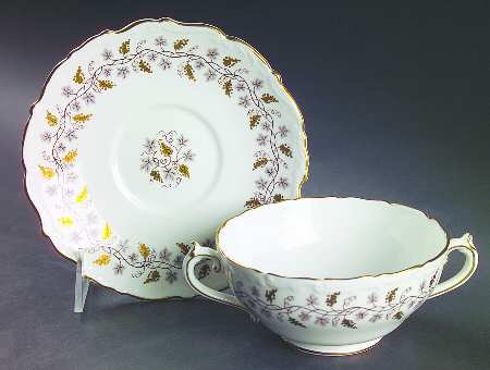 Minerva White (Raised Edge) Footed Cream Soup Bowl & Saucer Set