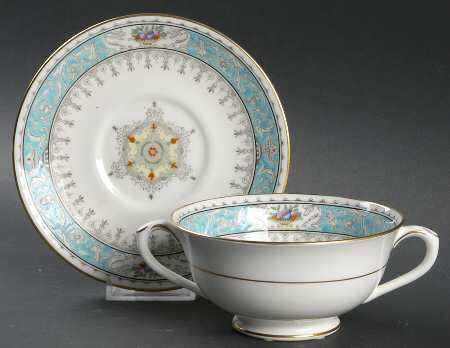 Montreal Turquoise Footed Cream Soup Bowl & Saucer Set
