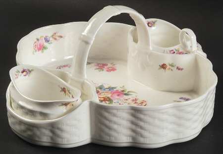 Old Coalport (Bone, No Trim, Shallow Scallop) Strawberry Basket W/Creamer & Open Sugar by Coalport