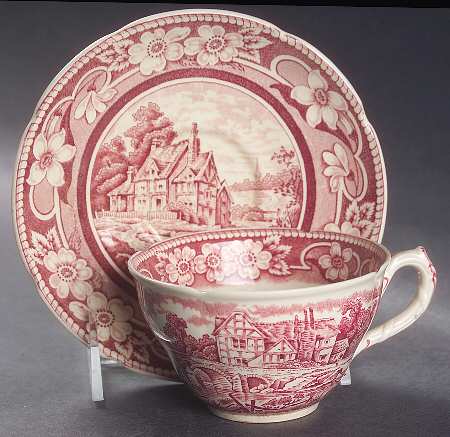 Pastoral Cranberry Red (Not Embossed) Flat Cup & Saucer Set