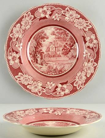 Pastoral Cranberry Red (Not Embossed) Rim Soup Bowl
