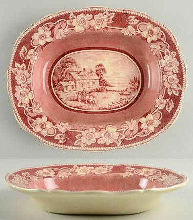 Pastoral Cranberry Red (Not Embossed) 10" Oval Vegetable Bowl