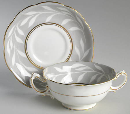 Phantom Grey (Gold Trim) Footed Cream Soup Bowl & Saucer Set by Coalport