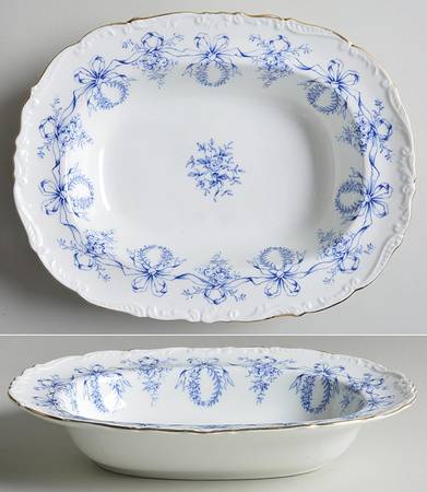 Queensbury Blue (Scalloped) 9" Oval Vegetable Bowl