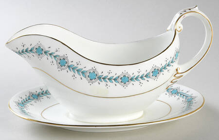Queen Elizabeth White (Smooth) Gravy Boat with Attached Underplate by Coalport