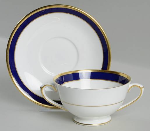 Rutland Cobalt Blue Footed Cream Soup Bowl & Saucer Set by Coalport