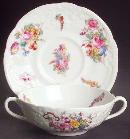 Sevres Group (Embossed, No Trim) Flat Cream Soup Bowl & Saucer Set