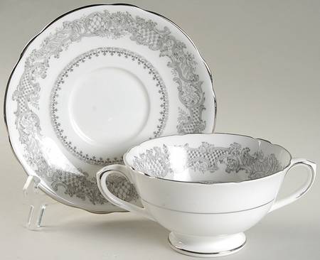 Silver Wedding Footed Cream Soup Bowl & Saucer Set