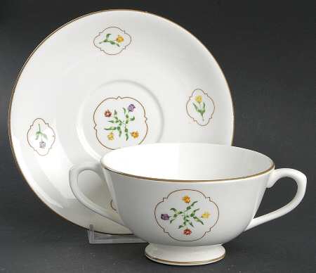 Tulip Medallion Footed Cream Soup Bowl & Saucer Set by Coalport