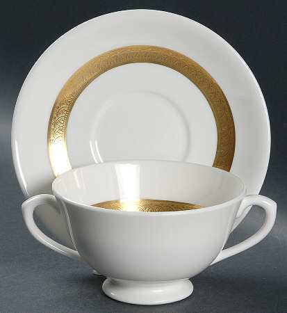 Val D'Or Footed Cream Soup Bowl & Saucer Set by Coalport