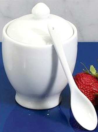 Classic White (Smooth) Mustard Jar & Lid with Spoon