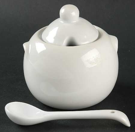 Classic White (Smooth) Mini Sugar Bowl & Lid with Spoon