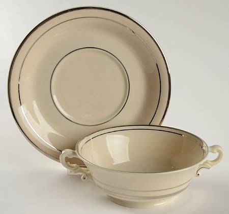 Columbia Cream Footed Cream Soup Bowl & Saucer Set